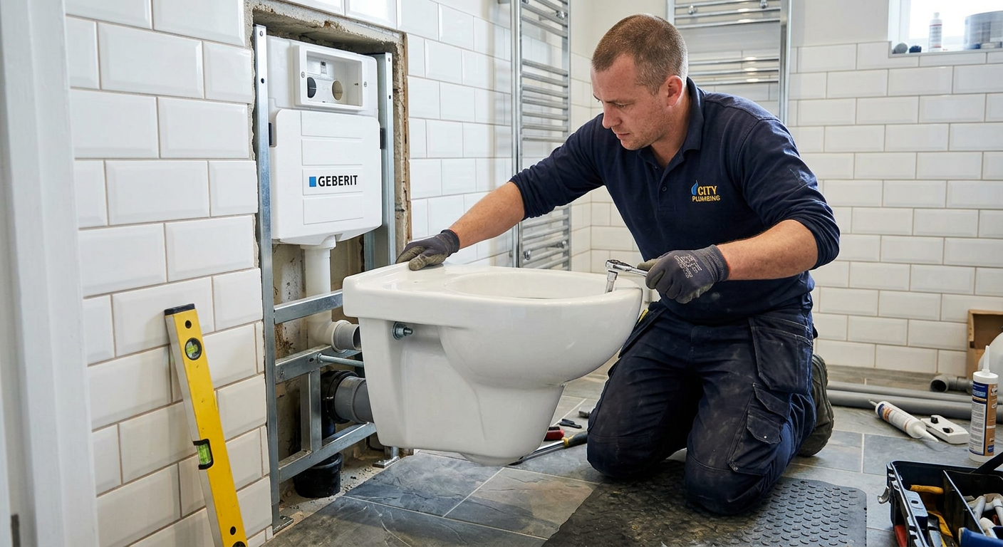 Pose de WC suspendu par un plombier professionnel à Montrouge